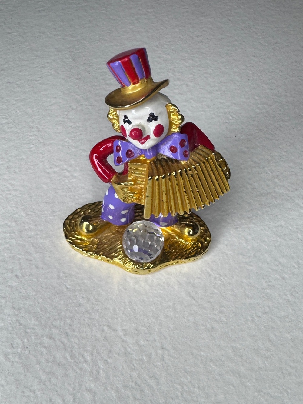 Vintage 1987 SPOONTIQUES Pewter Clown Swarovski Crystal Figurine Gold Tone